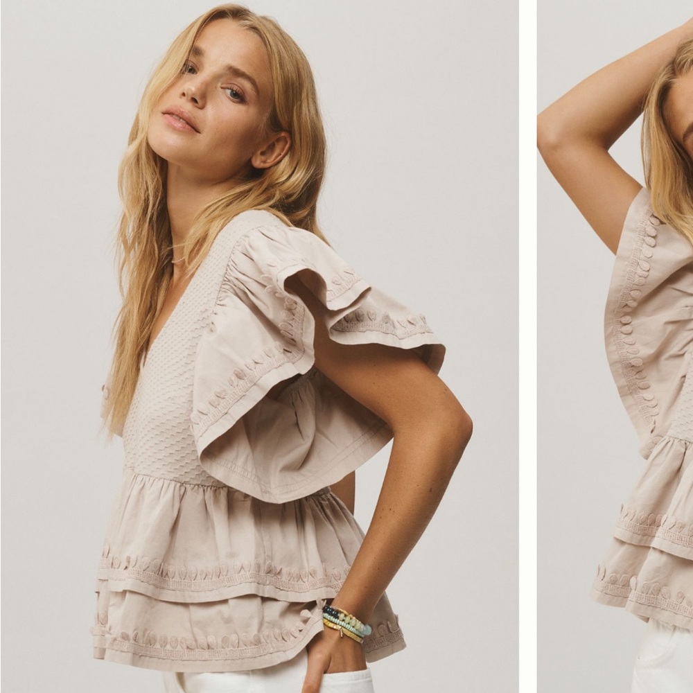 Anthropologie Cream Ruffle Blouse